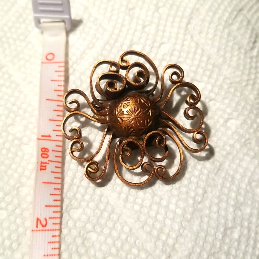 Vintage Copper Filigree Pin - Picture 1 of 4